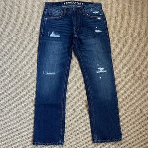 Aeropostale Essex Straight Jeans 29x30, Distressed Dark Denim